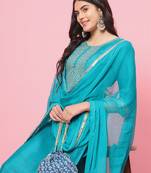  women kurta and trousers pant set silk blend