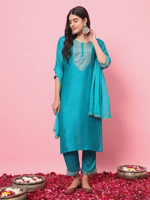  women kurta and trousers pant set silk blend 2