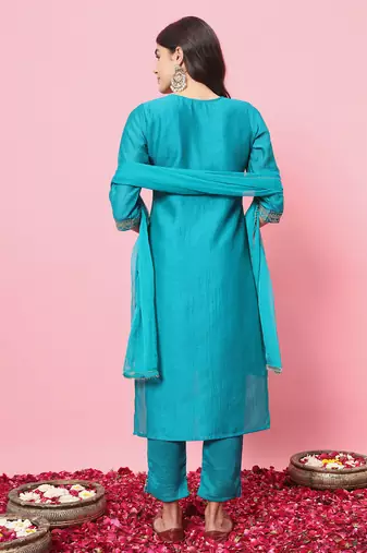  women kurta and trousers pant set silk blend