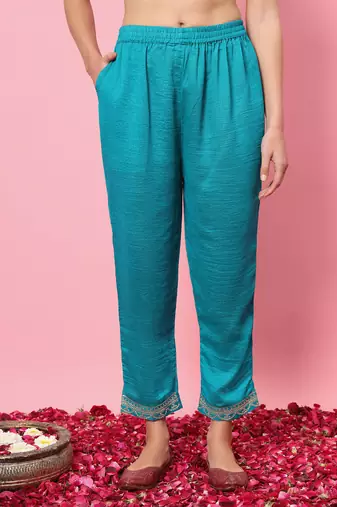  women kurta and trousers pant set silk blend