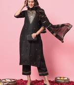   women kurta and trousers pant set cotton blend