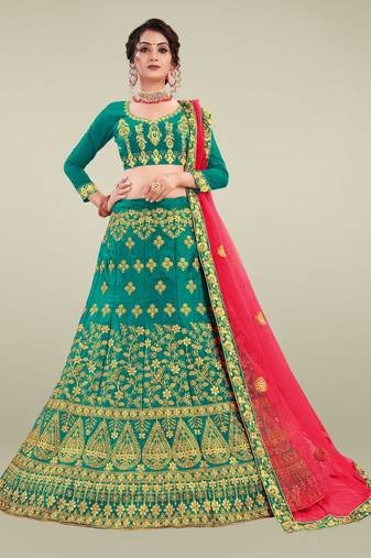 Green Embrodeired Sattin Silk Lehenga With Blouse - Skd-Otvia7536