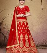 Red Embrodeired Silk Blend Lehenga With Blouse 