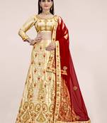 Cream Embrodired Sattin Silk Lehenga With Blouse 