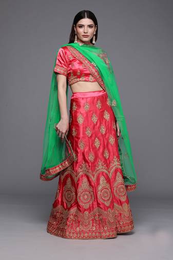 Pink Embrodired Sattin Silk Lehenga With Blouse - Skd-Lly7623