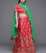 Pink Embrodired Sattin Silk Lehenga With Blouse 