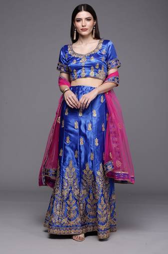Royal Blue Embrodired Sattin Silk Lehenga With Blouse - Skd-Lly7624