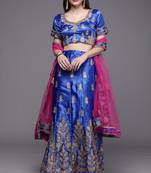 Royal Blue Embrodired Sattin Silk Lehenga With Blouse 