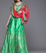 Green Embrodired Sattin Silk Lehenga With Blouse 