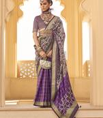 Purple Colour Designer Silk Blend Saree With Printing And Weaving