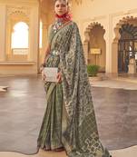 Mehendi Colour Designer Silk Blend Saree With Printing And Weaving