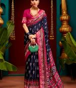 Navy blue colour sambalpuri printed lightwear silk saree