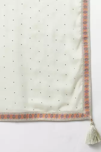 green color woven design silk blend styles kurta trouser with dupatta