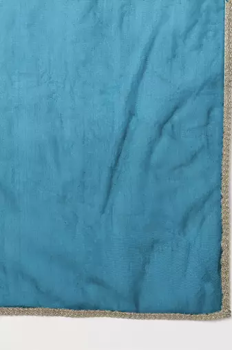 teal color embroidered silk blend styles kurta trouser with dupatta