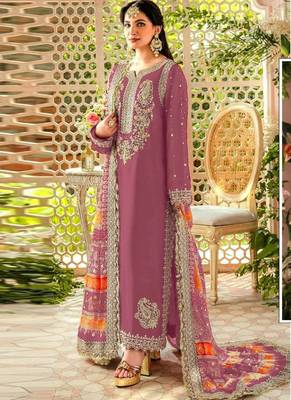 Light purple georgette pakistani salwar suit with dupatta 1