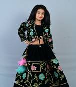 Aglare ,Velvet ethnic Lehenga choli for small girls,Girls,Baby girls,kids.Dark GREEN