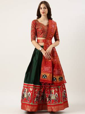 Premium Woven with Zari Work Semi-Stitched Half Saree with Unstitched Blouse with Dupatta 1