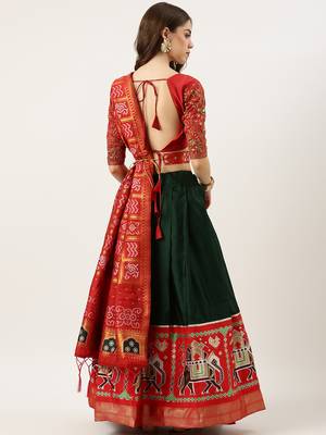 Premium Woven with Zari Work Semi-Stitched Half Saree with Unstitched Blouse with Dupatta 2