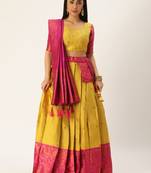 Premium Woven with Zari Work Semi-Stitched Half Saree with Unstitched Blouse with Dupatta