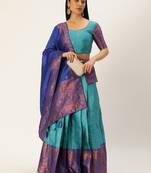 Premium Woven with Zari Work Semi-Stitched Half Saree with Unstitched Blouse with Dupatta