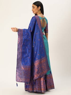 Premium Woven with Zari Work Semi-Stitched Half Saree with Unstitched Blouse with Dupatta 2
