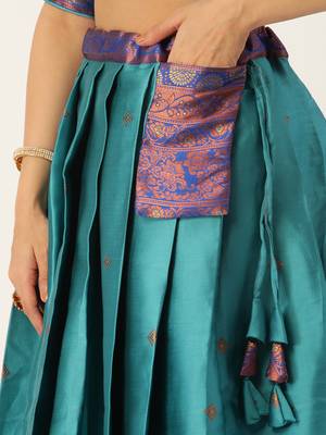 Premium Woven with Zari Work Semi-Stitched Half Saree with Unstitched Blouse with Dupatta 4