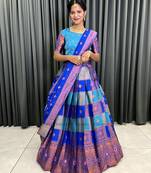 Premium Woven with Zari Work Semi-Stitched Half Saree with Unstitched Blouse with Dupatta