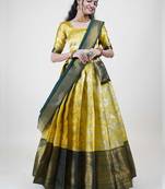 Premium Woven with Zari Work Semi-Stitched Half Saree with Unstitched Blouse with Dupatta