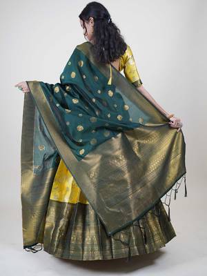 Premium Woven with Zari Work Semi-Stitched Half Saree with Unstitched Blouse with Dupatta 2