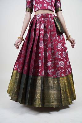 Premium Woven with Zari Work Semi-Stitched Half Saree with Unstitched Blouse with Dupatta 4