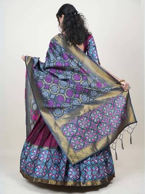 Premium Woven with Zari Work Semi-Stitched Half Saree with Unstitched Blouse with Dupatta 2