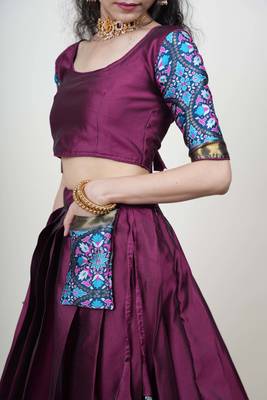Premium Woven with Zari Work Semi-Stitched Half Saree with Unstitched Blouse with Dupatta 3