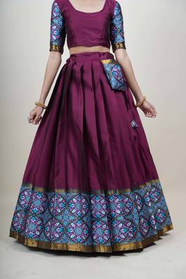 Premium Woven with Zari Work Semi-Stitched Half Saree with Unstitched Blouse with Dupatta 4