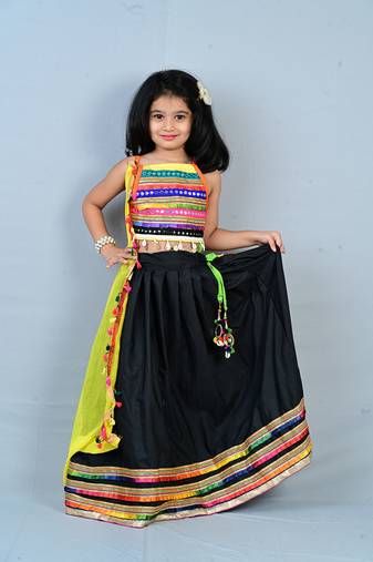 Aglare Kids embroidered ,cotton ethnic Lehenga choli for small girls,.Multi