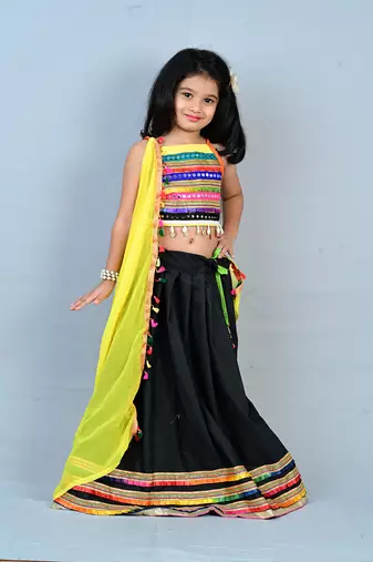 Aglare Kids embroidered ,cotton ethnic Lehenga choli for small girls,.Multi