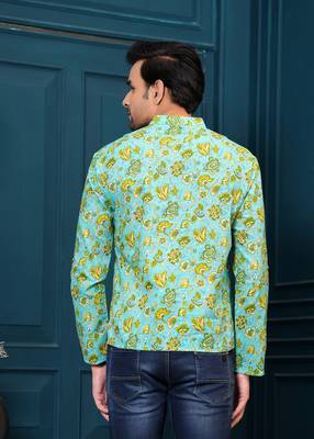 Hatheli's man pure cotton green floral printed straight kurta 4