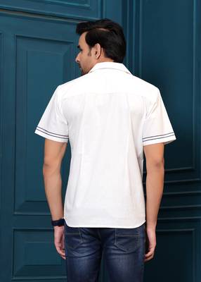 Hatheli's man white embroiderd spread collor pure cotton casual shirt 4