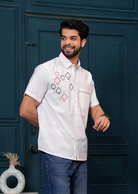 Hatheli's man white self design cotton half sleeves casual shirt 3