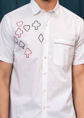 Hatheli's man white self design cotton half sleeves casual shirt 5