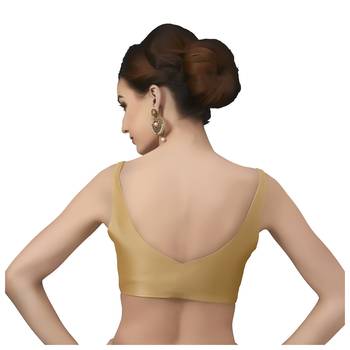 Gold Silk Sleeveless Saree Blouse with V Neckline 2