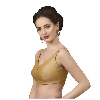 Gold Silk Sleeveless Saree Blouse with V Neckline 3