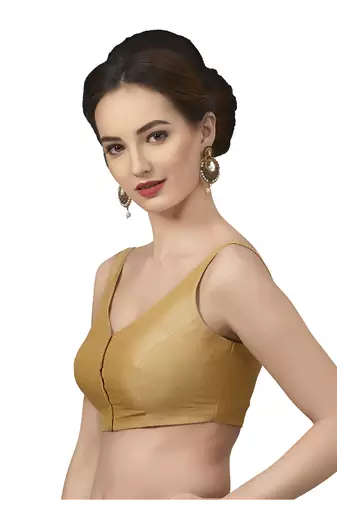 Gold Silk Sleeveless Saree Blouse with V Neckline