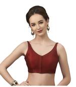 Maroon Silk Sleeveless Saree Blouse with V Neckline
