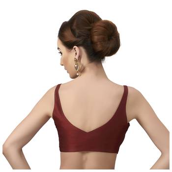 Maroon Silk Sleeveless Saree Blouse with V Neckline 2