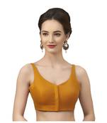 Mustard Silk Sleeveless Saree Blouse with V Neckline