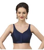 Navy Blue Silk Sleeveless Saree Blouse with V Neckline