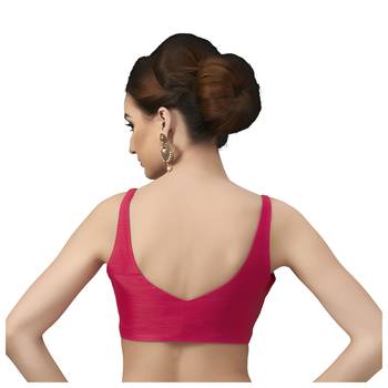 Rani Pink Silk Sleeveless Saree Blouse with V Neckline 2