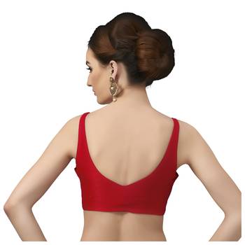 Red Silk Sleeveless Saree Blouse with V Neckline 2
