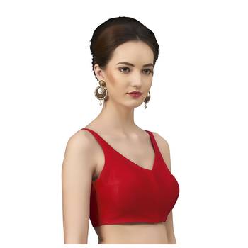 Red Silk Sleeveless Saree Blouse with V Neckline 3