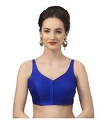 Royal Blue Silk Sleeveless Saree Blouse with V Neckline